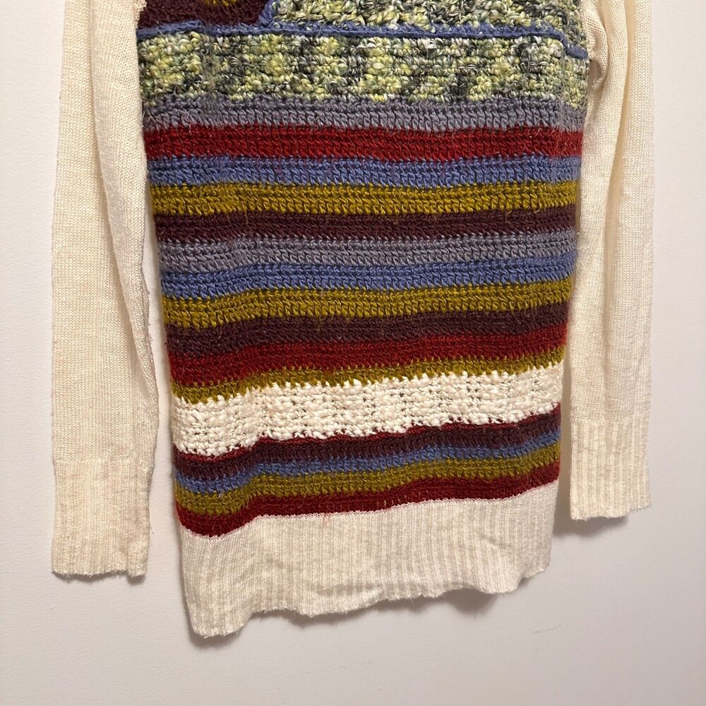 Desigual Womens Sz 4 CowlNeck Patchwork Crochet Sweater Funky Knit Whimsical Art - Picture 2 of 8
